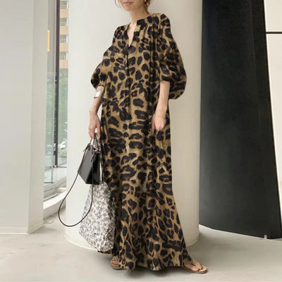 Abito lungo donna animalier Coffee MUST HAVE