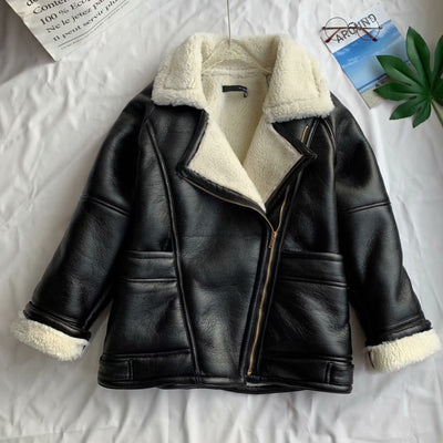 Motorcycle style lapel fur coat Black MUST HAVE
