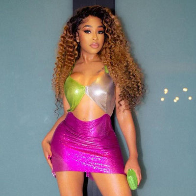 Casual Three-color Stitching Crop Halter Short Dress MUST HAVE