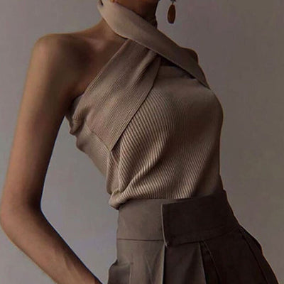 Hanging neck knitted vest Khaki MUST HAVE