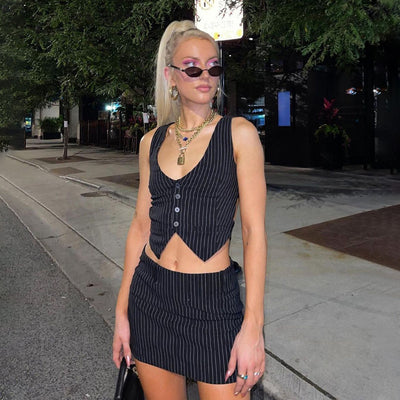 Solid Color Print Crop Vest Shorts Set MUST HAVE