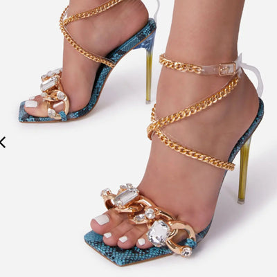 Tacco Snake Sandals High Heels Rhinestone Blue MUST HAVE