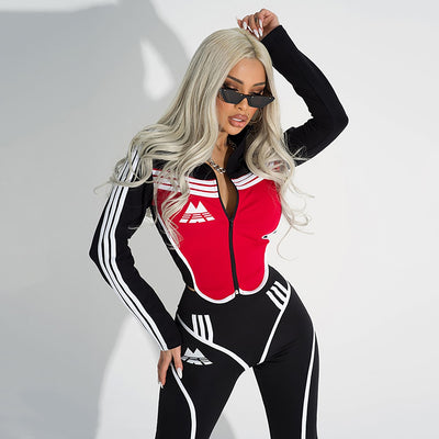 Black and Red High Waist Slim Zipper Yoga Suits MUST HAVE
