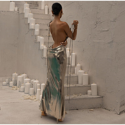 Abito lungo cromo schiena scoperta donna MUST HAVE