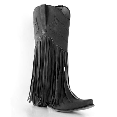 Retro Western Fringe Cowboy Cowgirl Boots Black MUST HAVE