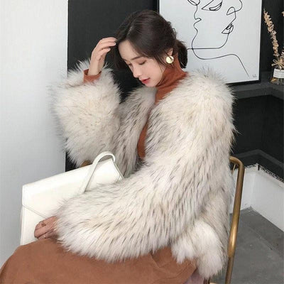 Faux Fur Coat Outerwear Furry Fluffy Women MUST HAVE