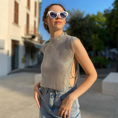 Women's Rhinestone Full Diamond Vest Sequin Top MUST HAVE