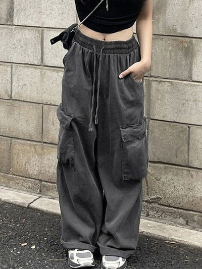 Pantalone cargo donna morbido oversize con elastico Gray MUST HAVE